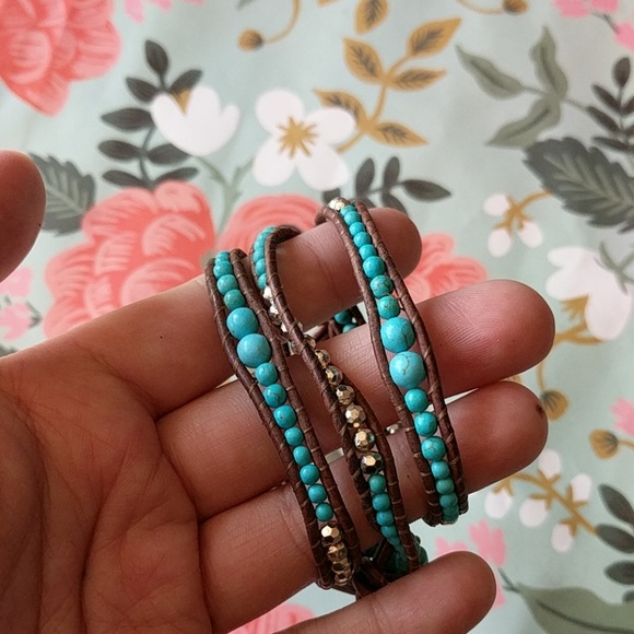 Anthropologie Jewelry - Nwot leather turquoise and silver 3 layer bracelet